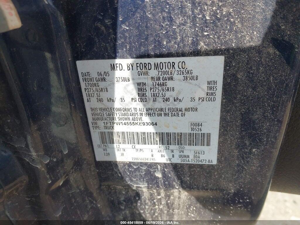 1FTPW14555KE93064 2005 FORD F-150 photo no. 9