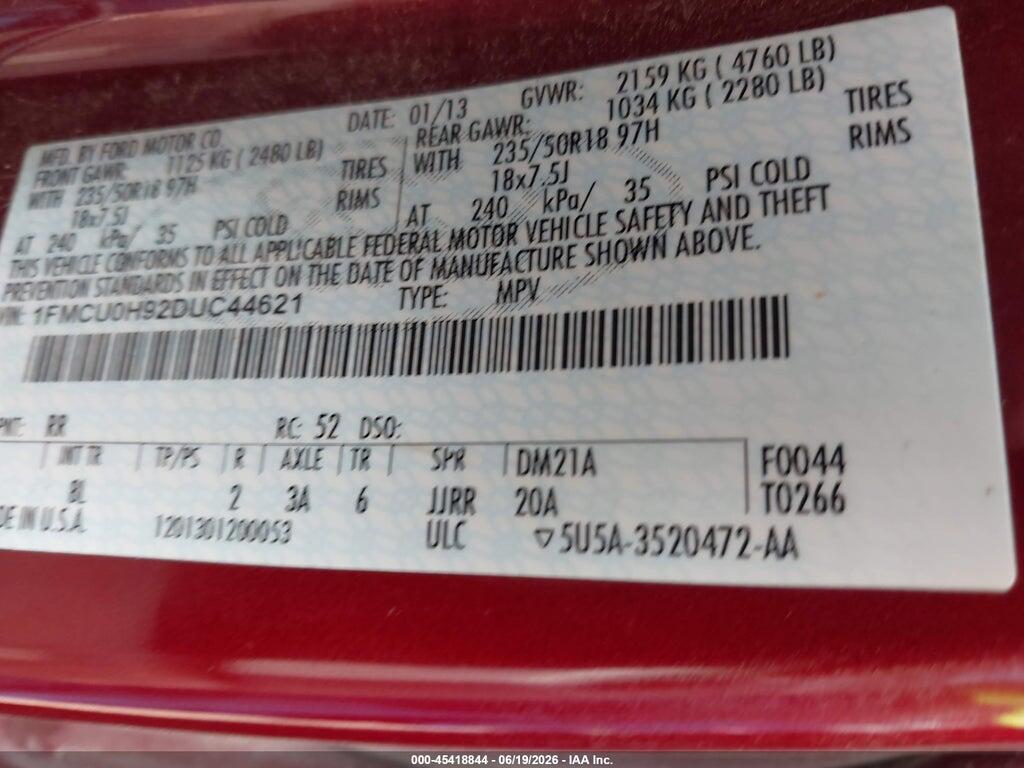 1FMCU0H92DUC44621 2013 FORD ESCAPE photo no. 9