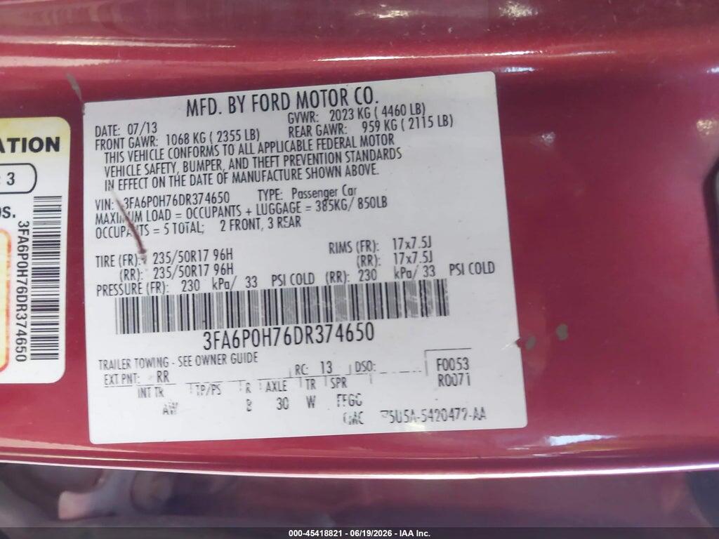 3FA6P0H76DR374650 2013 FORD FUSION photo no. 9