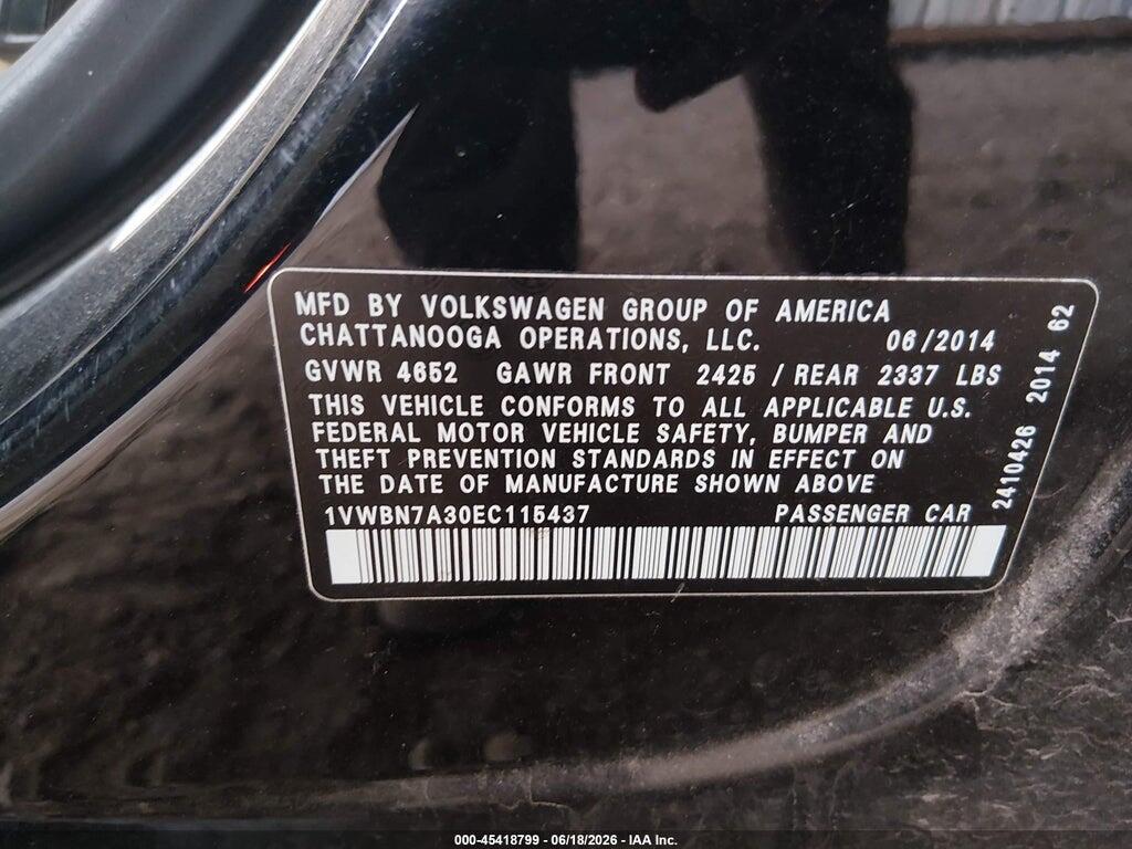 1VWBN7A30EC115437 2014 VOLKSWAGEN PASSAT photo no. 9
