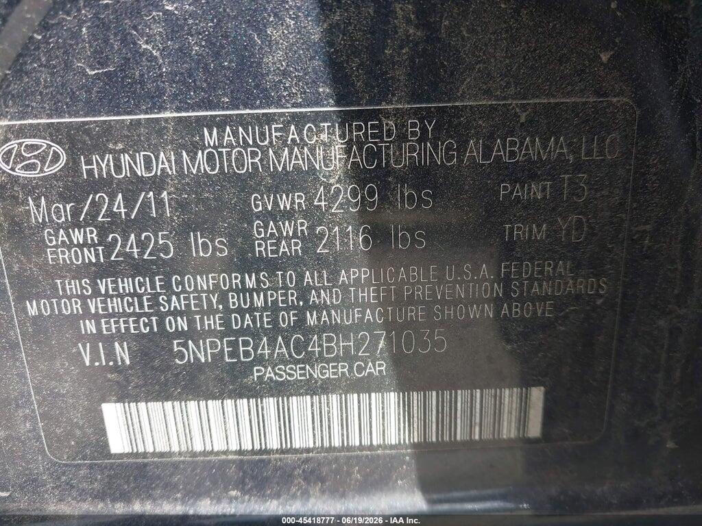 5NPEB4AC4BH271035 2011 HYUNDAI SONATA photo no. 9