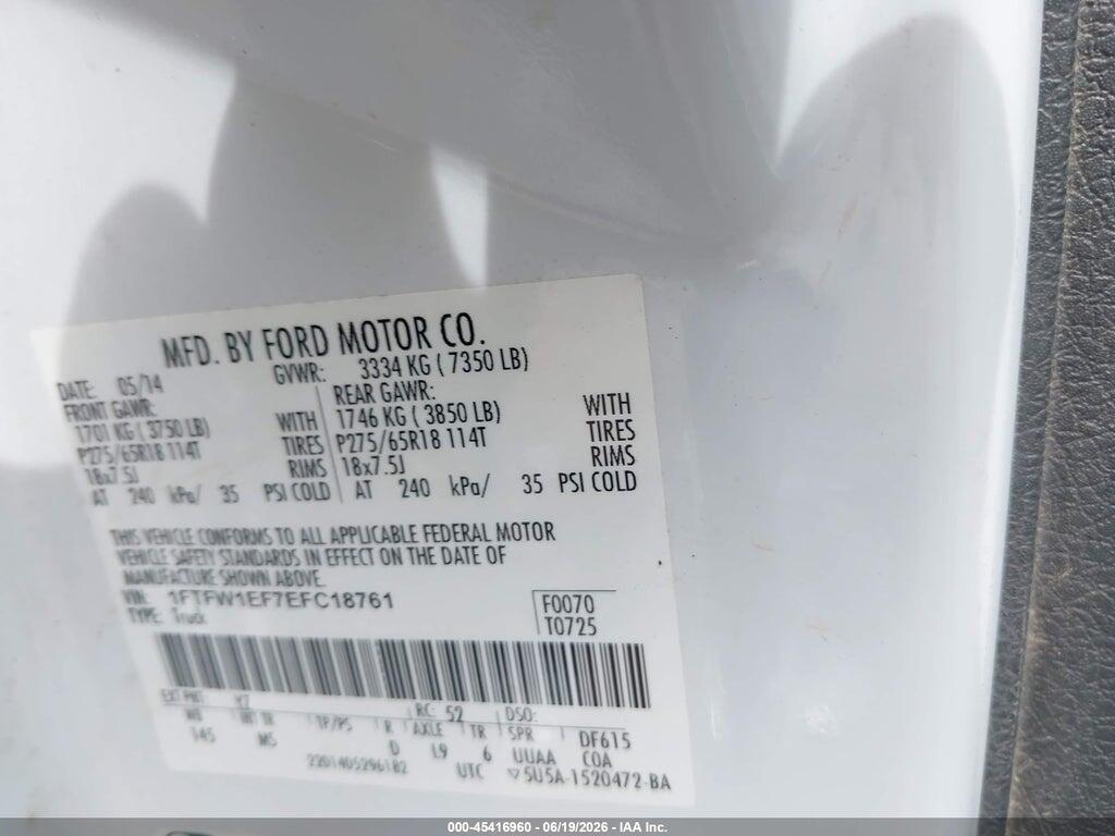 1FTFW1EF7EFC18761 2014 FORD F-150 photo no. 9