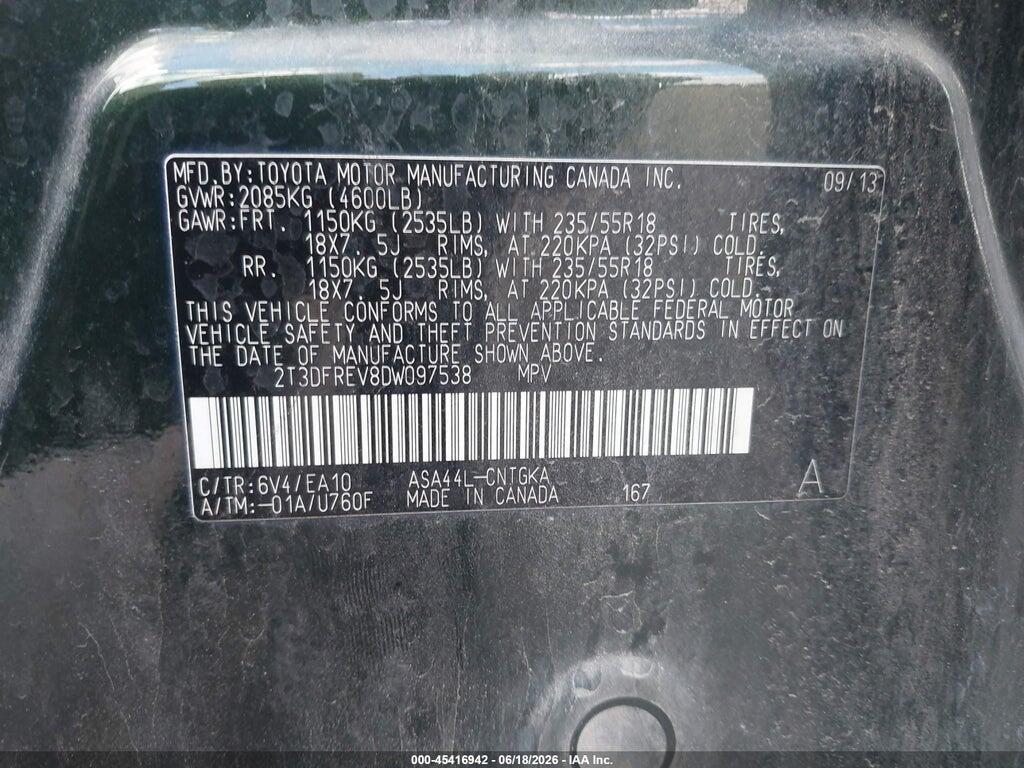 2T3DFREV8DW097538 2013 TOYOTA RAV4 photo no. 9