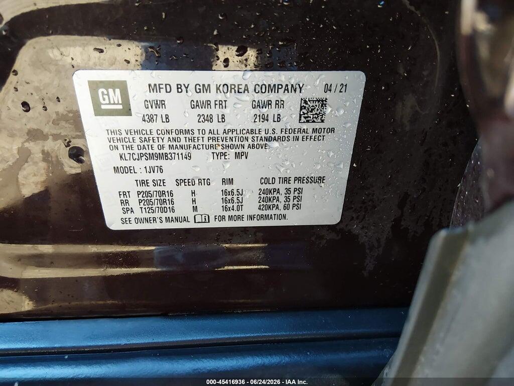 KL7CJPSM9MB371149 2021 CHEVROLET TRAX photo no. 9