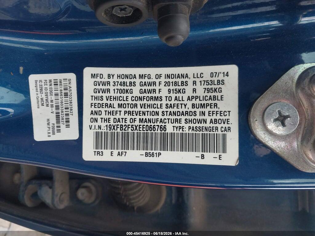 19XFB2F5XEE066766 2014 HONDA CIVIC photo no. 9