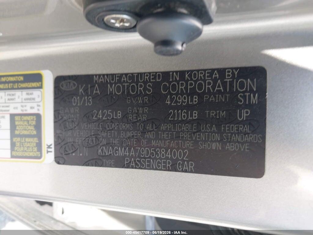 KNAGM4A79D5384002 2013 KIA OPTIMA photo no. 9