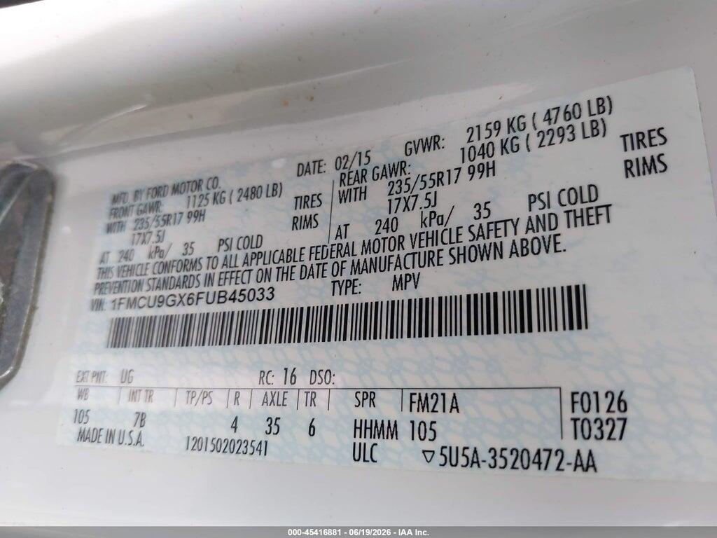 1FMCU9GX6FUB45033 2015 FORD ESCAPE photo no. 9