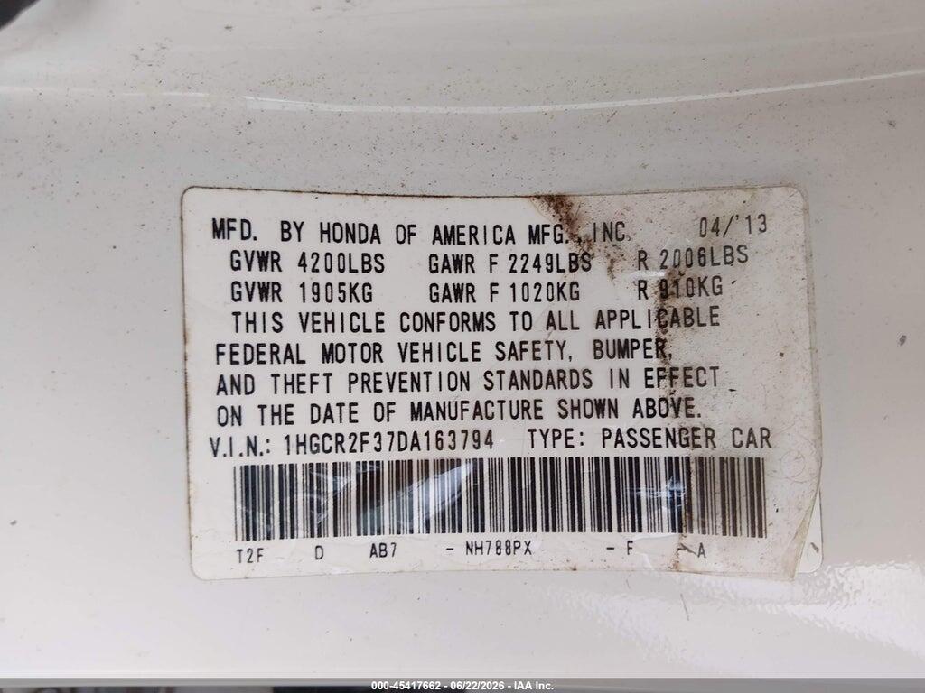 1HGCR2F37DA163794 2013 HONDA ACCORD photo no. 9