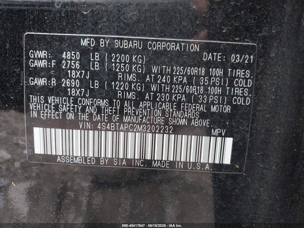 4S4BTAPC2M3202232 2021 SUBARU OUTBACK photo no. 9
