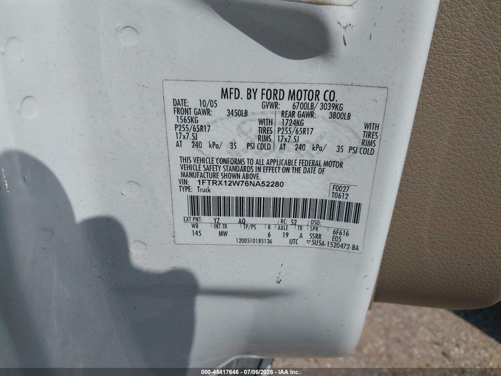 1FTRX12W76NA52280 2006 FORD F-150 photo no. 9
