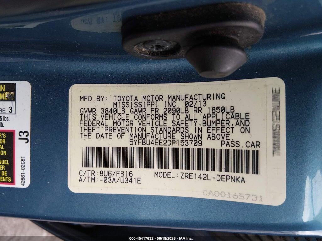 5YFBU4EE2DP153709 2013 TOYOTA COROLLA photo no. 9