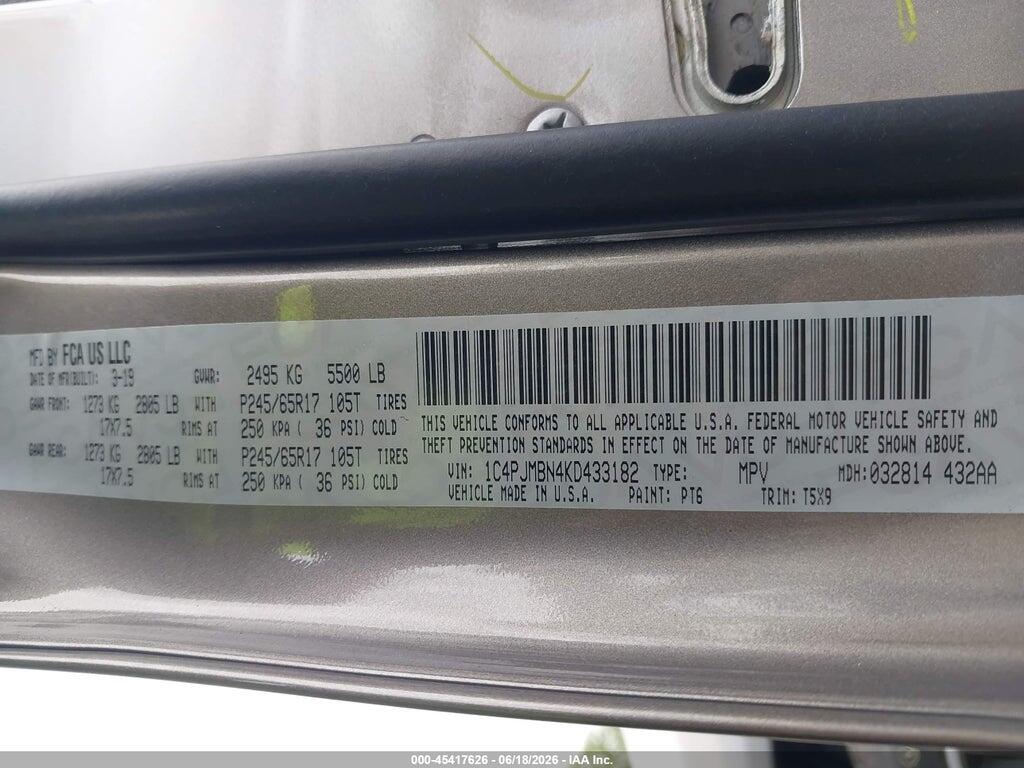 1C4PJMBN4KD433182 2019 JEEP CHEROKEE photo no. 9
