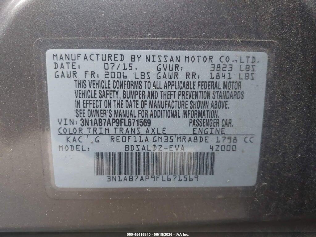 3N1AB7AP9FL671569 2015 NISSAN SENTRA photo no. 9