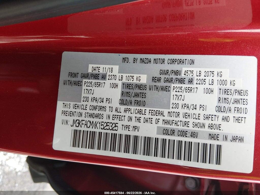 JM3KFACMXK1525325 2019 MAZDA CX-5 photo no. 9