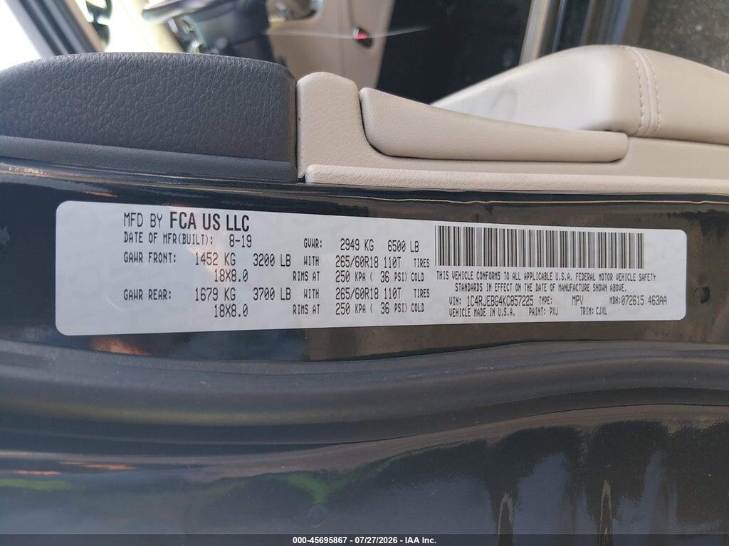 1C4RJEBG4KC857225 2019 JEEP GRAND CHEROKEE photo no. 9