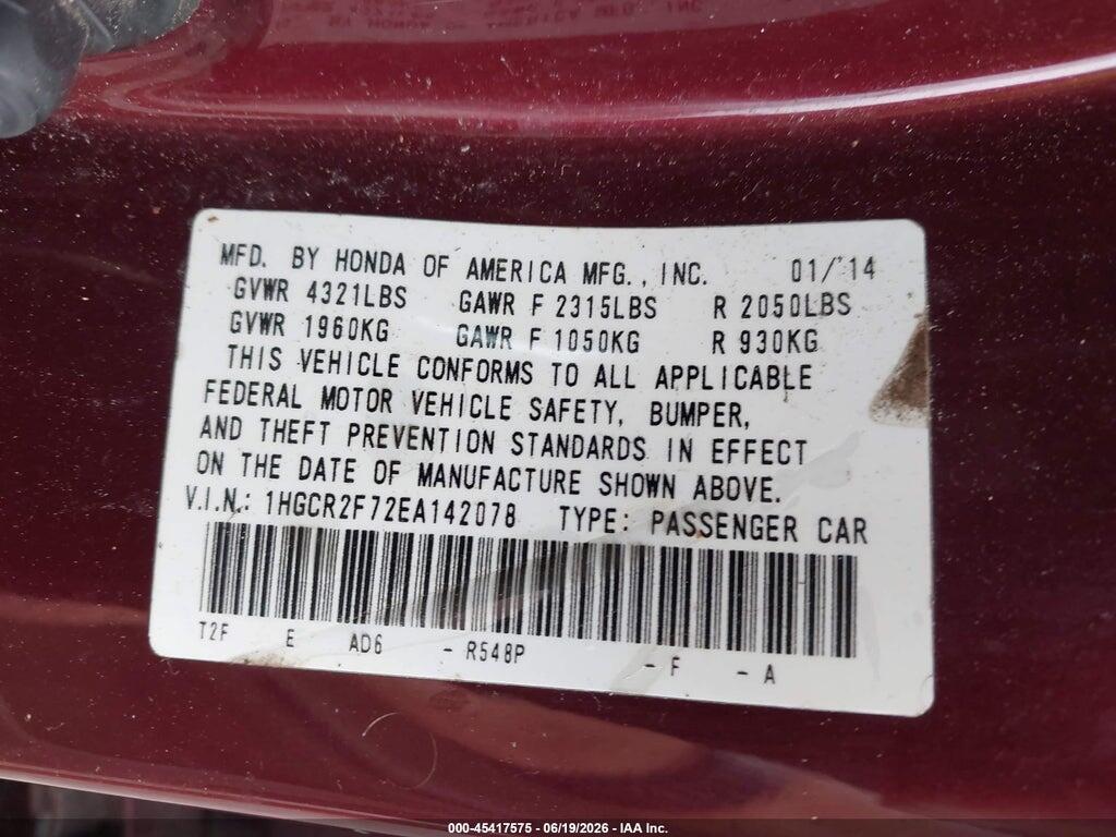 1HGCR2F72EA142078 2014 HONDA ACCORD photo no. 9