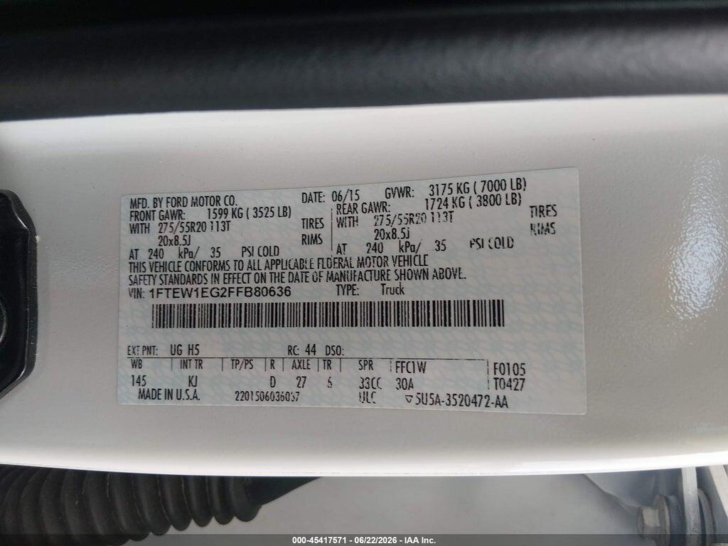 1FTEW1EG2FFB80636 2015 FORD F-150 photo no. 9