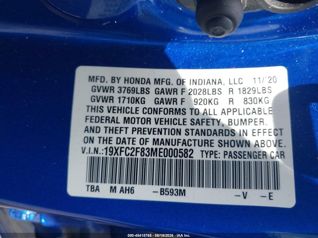 19XFC2F83ME000582 2021 HONDA CIVIC photo no. 9