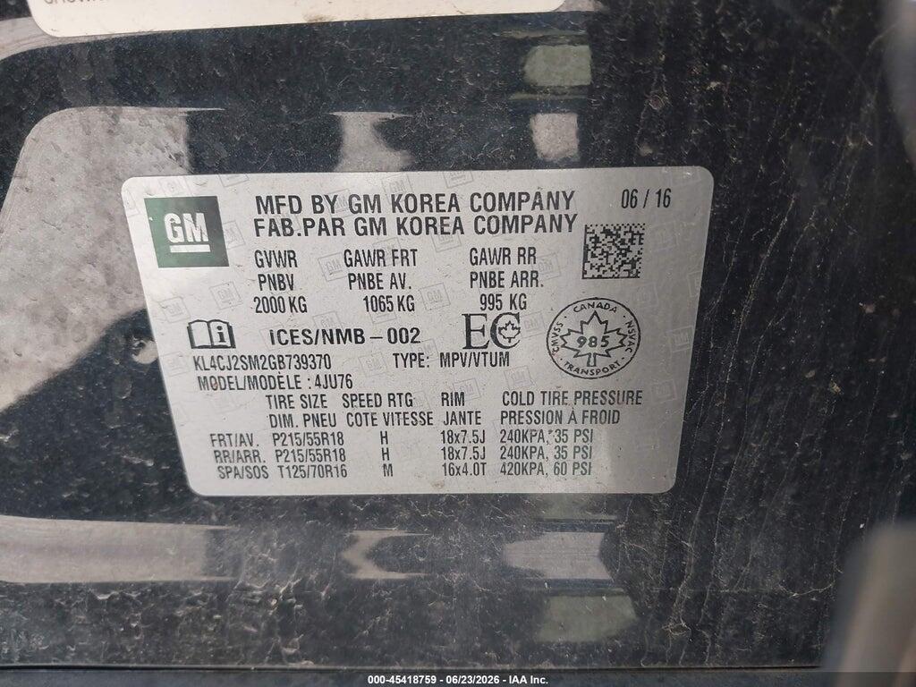 KL4CJ2SM2GB739370 2016 BUICK ENCORE photo no. 9