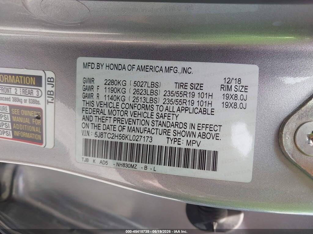 5J8TC2H56KL027173 2019 ACURA RDX photo no. 9