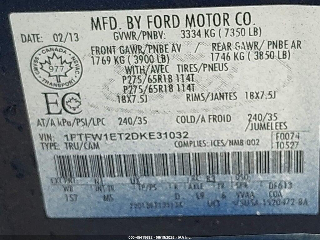 1FTFW1ET2DKE31032 2013 FORD F-150 photo no. 9