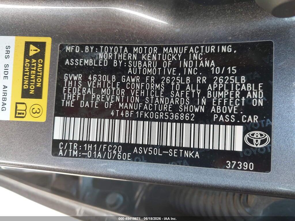 4T4BF1FK0GR536862 2016 TOYOTA CAMRY photo no. 9