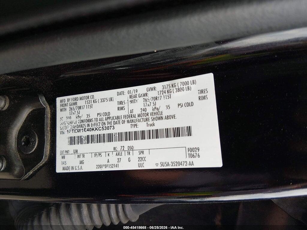 1FTEW1E40KKC53073 2019 FORD F-150 photo no. 9