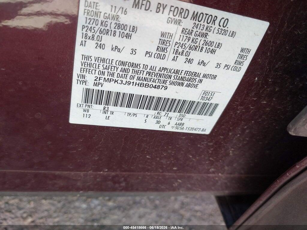2FMPK3J91HBB04879 2017 FORD EDGE photo no. 9