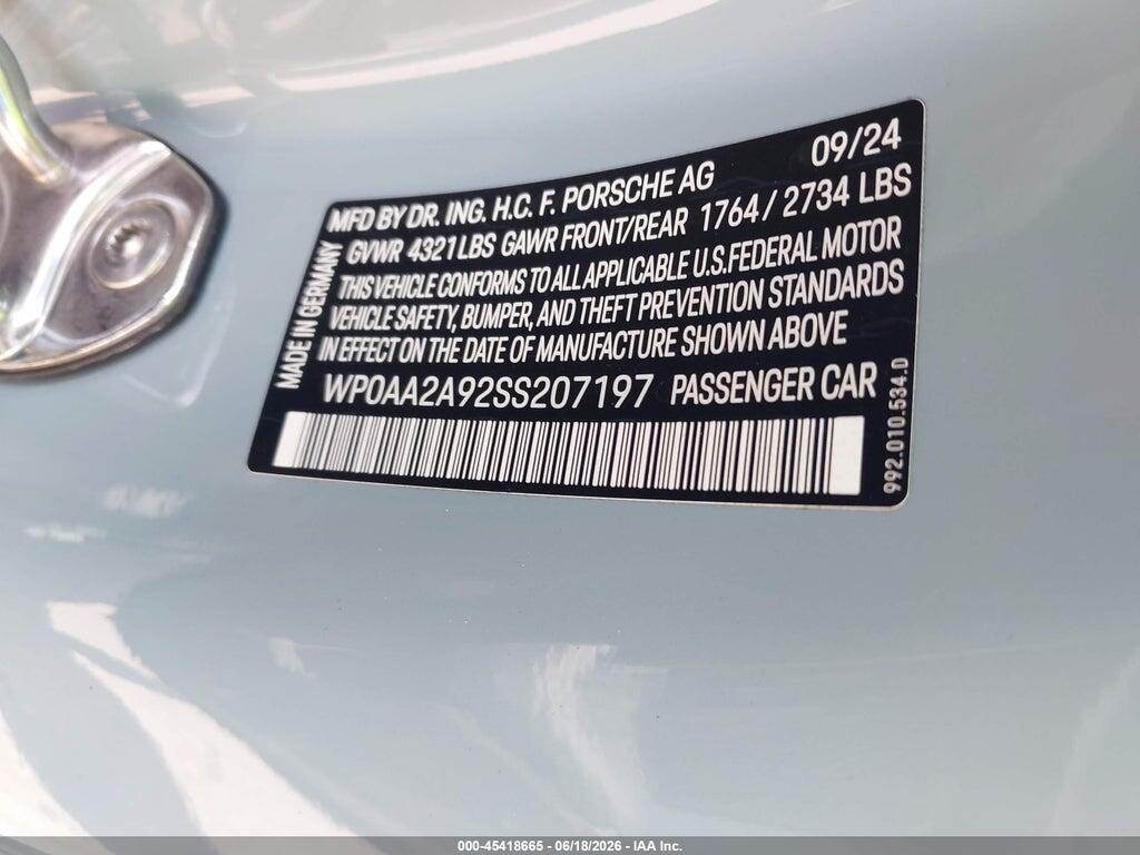 WP0AA2A92SS207197 2025 PORSCHE 911 photo no. 9