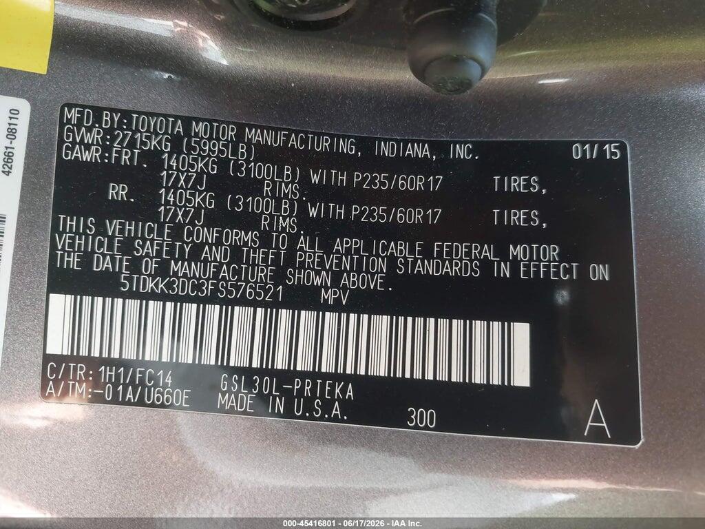 5TDKK3DC3FS576521 2015 TOYOTA SIENNA photo no. 9