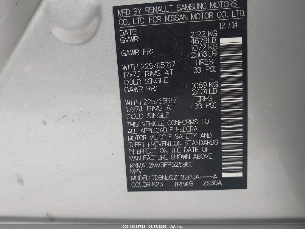 KNMAT2MV9FP525961 2015 NISSAN ROGUE photo no. 9