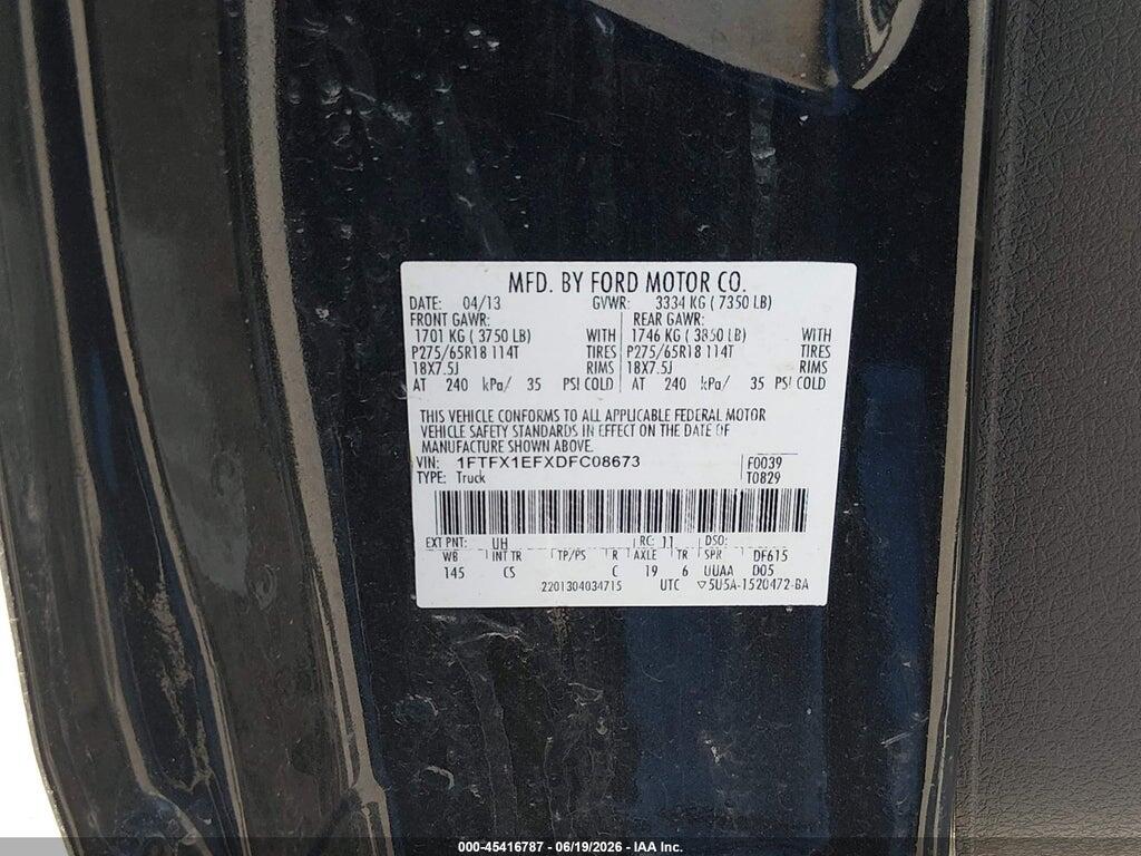 1FTFX1EFXDFC08673 2013 FORD F-150 photo no. 9
