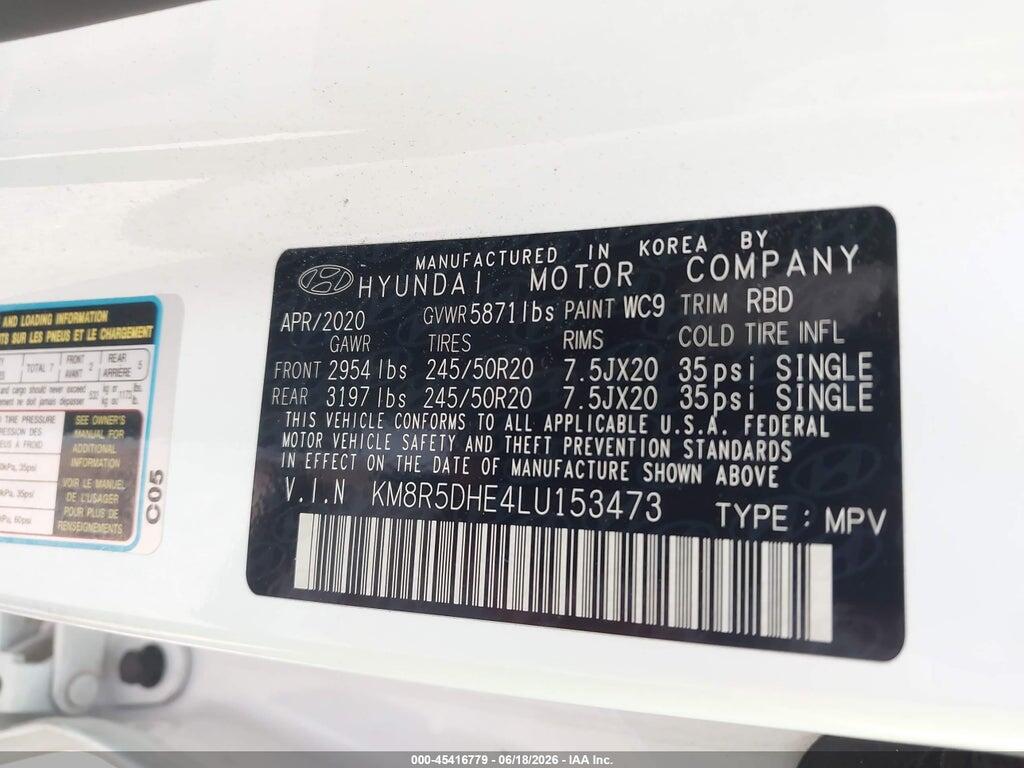 KM8R5DHE4LU153473 2020 HYUNDAI PALISADE photo no. 9