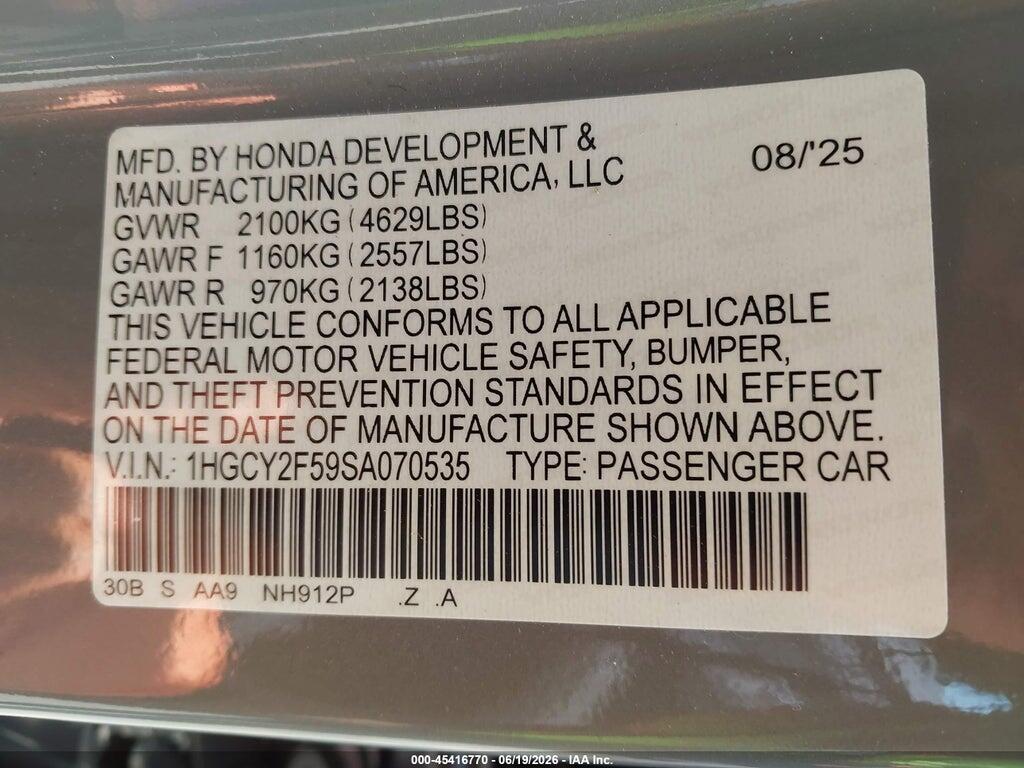 1HGCY2F59SA070535 2025 HONDA ACCORD HYBRID photo no. 9