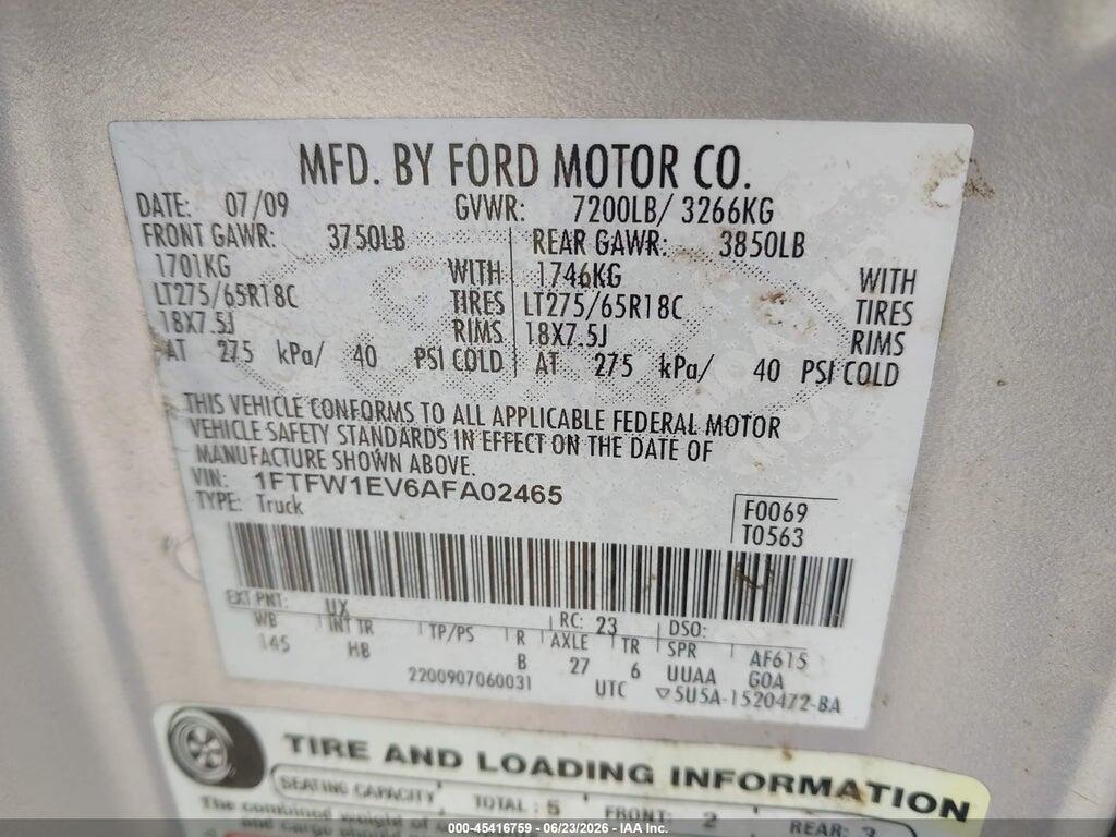 1FTFW1EV6AFA02465 2010 FORD F-150 photo no. 9