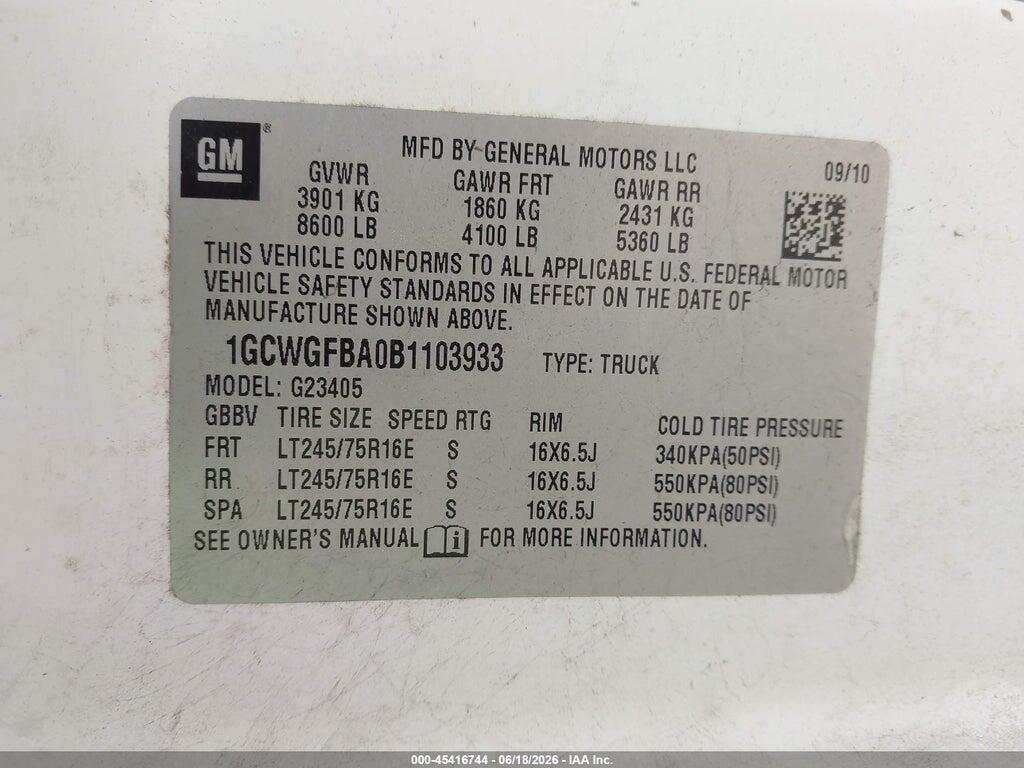 1GCWGFBA0B1103933 2011 CHEVROLET EXPRESS 2500 photo no. 9