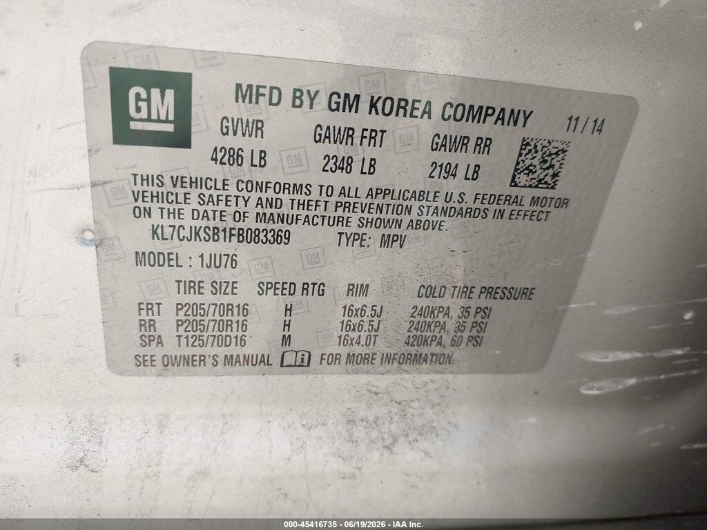KL7CJKSB1FB083369 2015 CHEVROLET TRAX photo no. 9