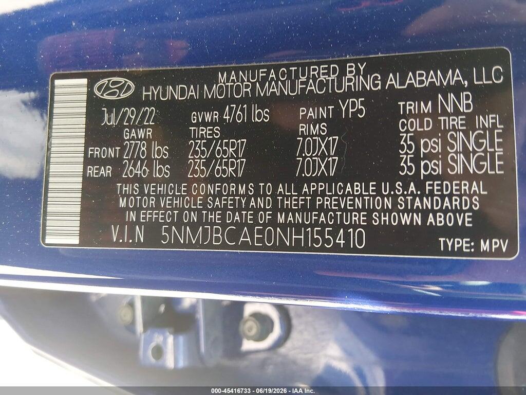 5NMJBCAE0NH155410 2022 HYUNDAI TUCSON photo no. 9
