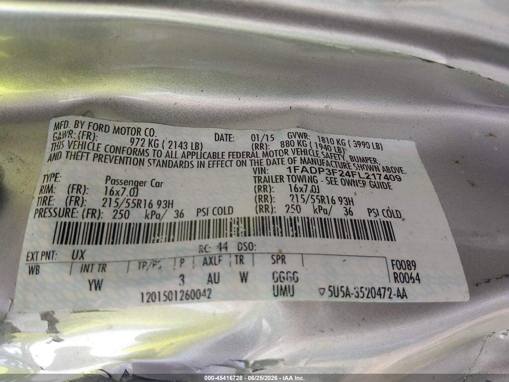 1FADP3F24FL217409 2015 FORD FOCUS photo no. 9