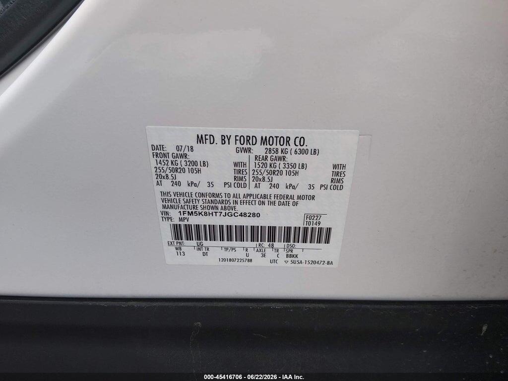 1FM5K8HT7JGC48280 2018 FORD EXPLORER photo no. 9