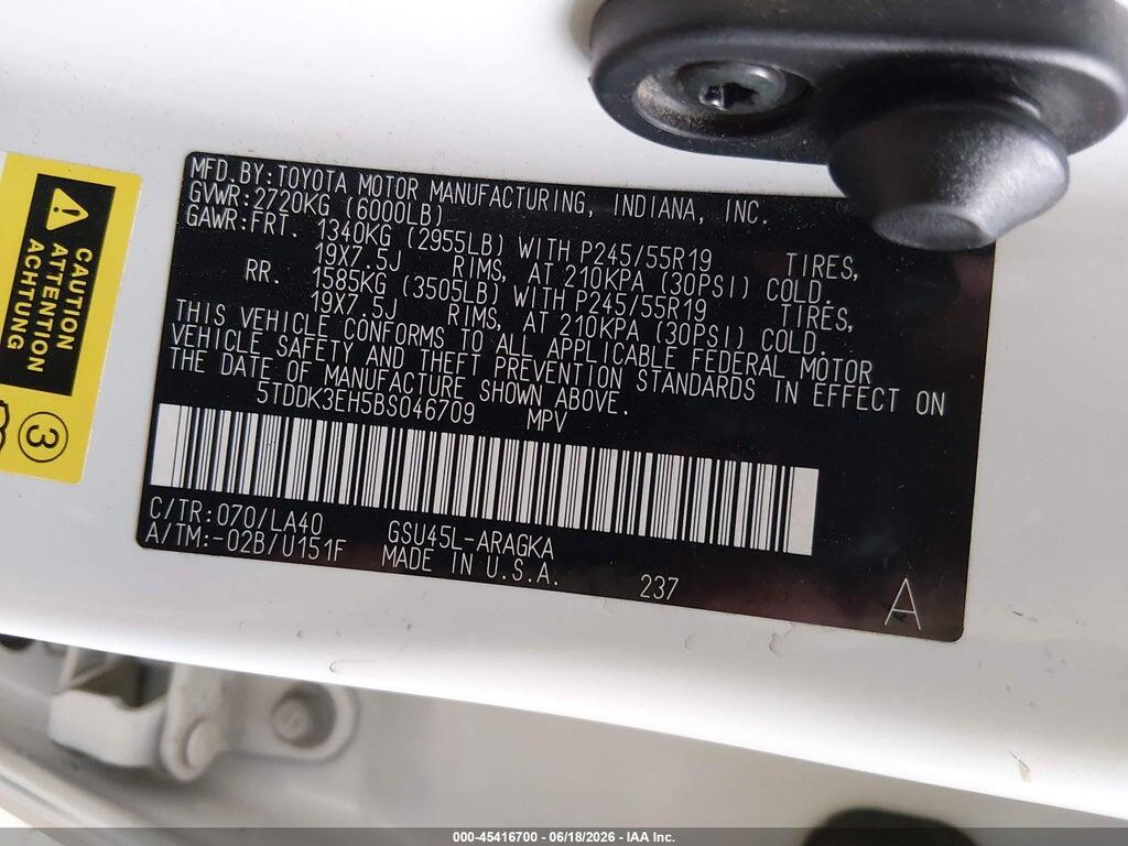5TDDK3EH5BS046709 2011 TOYOTA HIGHLANDER photo no. 9