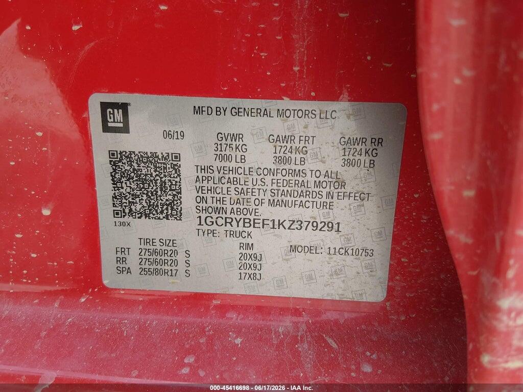 1GCRYBEF1KZ379291 2019 CHEVROLET SILVERADO 1500 photo no. 9