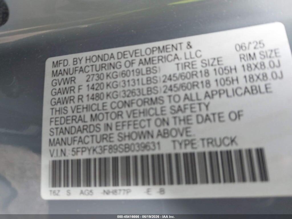 5FPYK3F89SB039631 2025 HONDA RIDGELINE photo no. 9