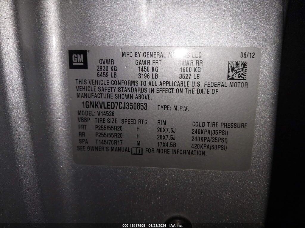 1GNKVLED7CJ350853 2012 CHEVROLET TRAVERSE photo no. 9