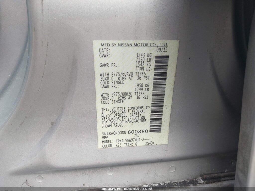 5N1BA0ND0DN600880 2013 NISSAN ARMADA photo no. 9