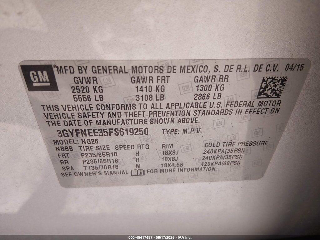 3GYFNEE35FS619250 2015 CADILLAC SRX photo no. 9