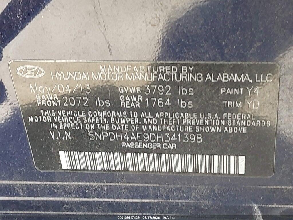 5NPDH4AE9DH341398 2013 HYUNDAI ELANTRA photo no. 9
