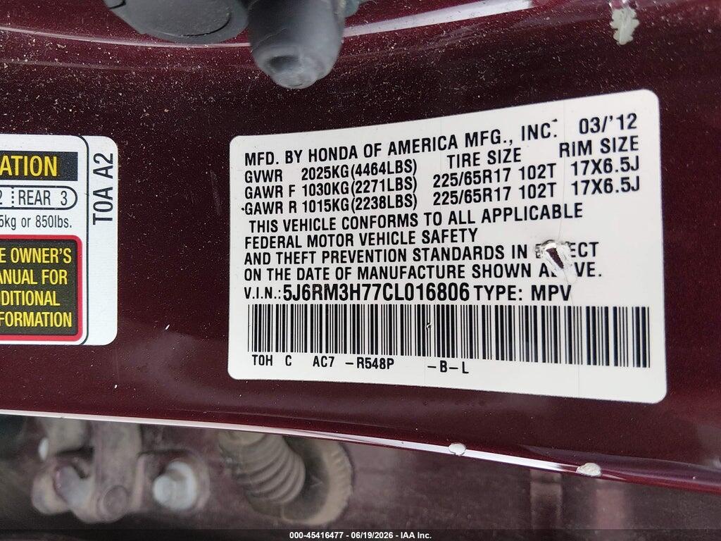 5J6RM3H77CL016806 2012 HONDA CR-V photo no. 9