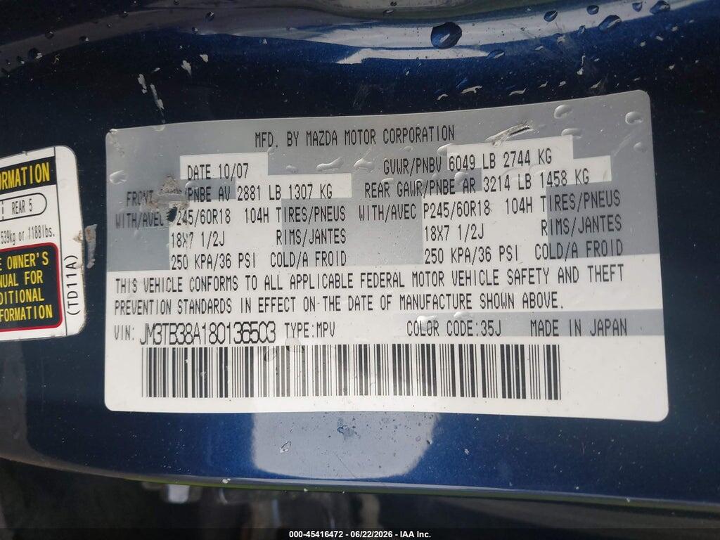 JM3TB38A180136503 2008 MAZDA CX-9 photo no. 9