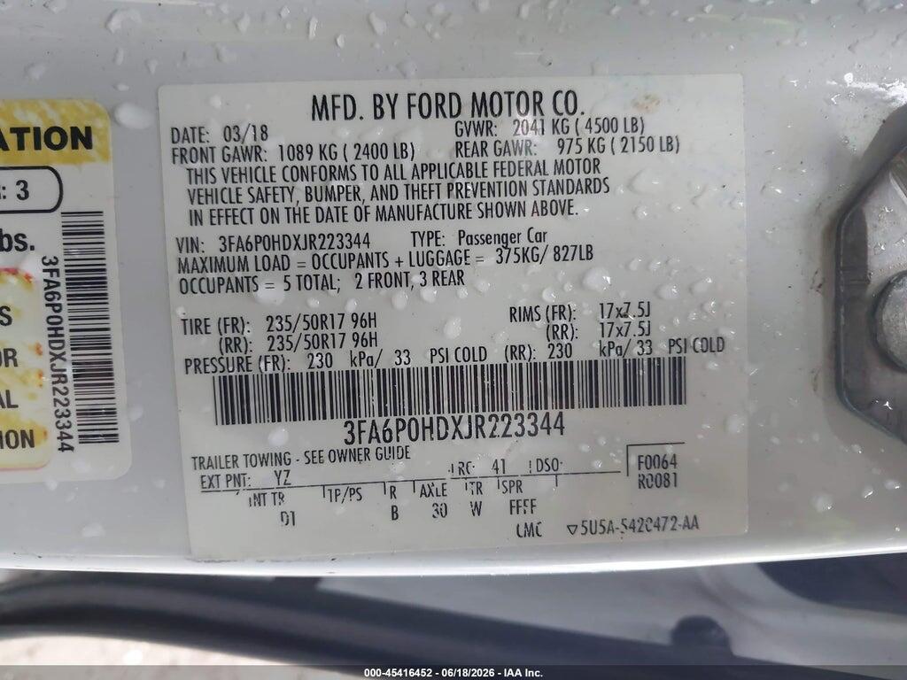 3FA6P0HDXJR223344 2018 FORD FUSION photo no. 9